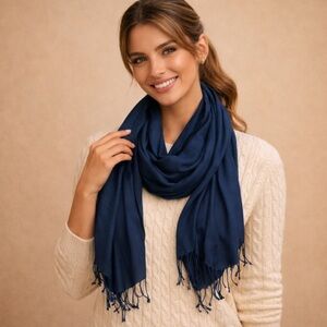 Navy Blue Lightweight Fringe Scarf Wrap Shawl